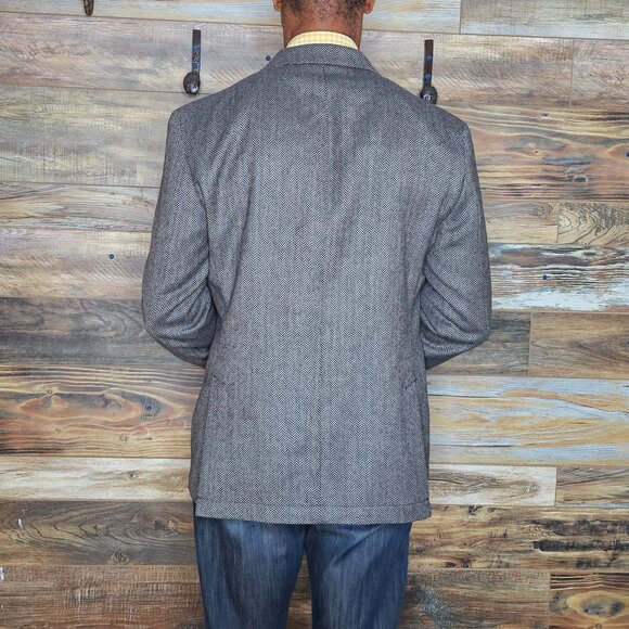 Q by Flynt Wool Cashmere Herringbone Dual Vent Unconstructed Blazer Jacket 42R - Picture 10 of 11
